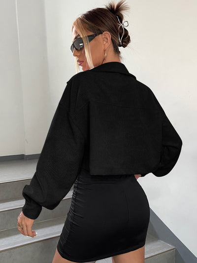 Jacke mit Drop Shoulder Klappe Detail, Crop Kord