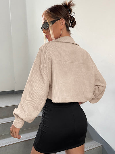 Jacke mit Drop Shoulder Klappe Detail, Crop Kord