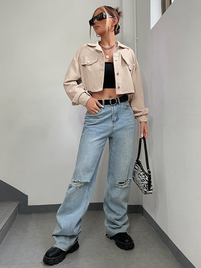 Jacke mit Drop Shoulder Klappe Detail, Crop Kord