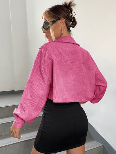 Jacke mit Drop Shoulder Klappe Detail, Crop Kord