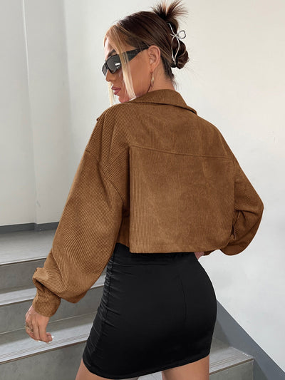 Jacke mit Drop Shoulder Klappe Detail, Crop Kord