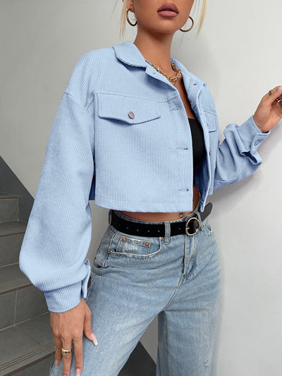 Jacke mit Drop Shoulder Klappe Detail, Crop Kord