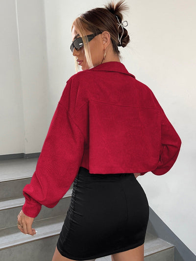Jacke mit Drop Shoulder Klappe Detail, Crop Kord