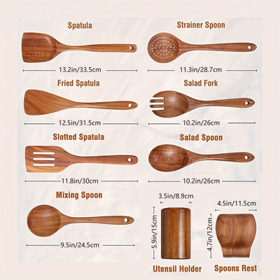 LuxKitchen™ Teakholz Utensilien Set