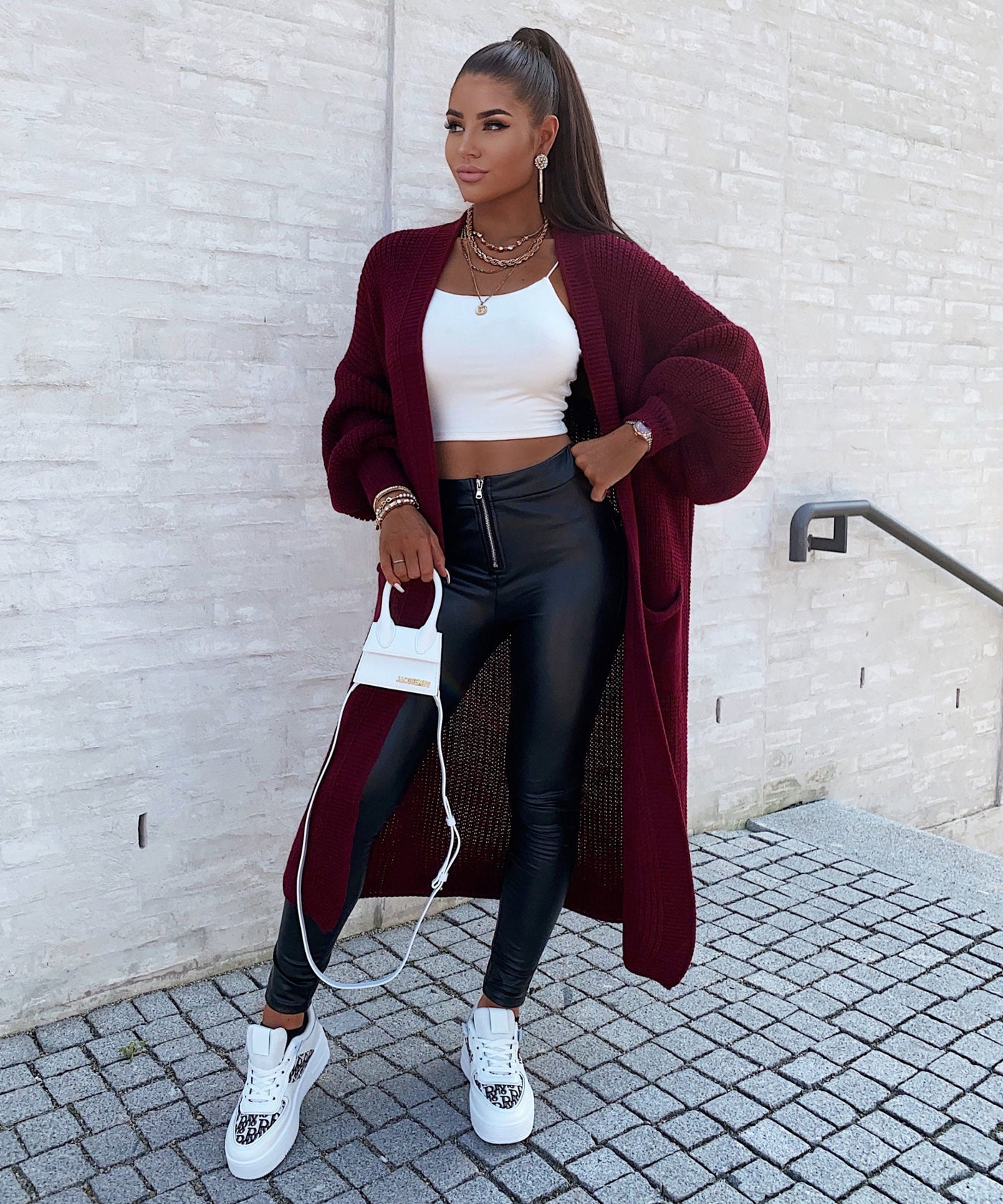 Cardigan Leilani lang Weinrot